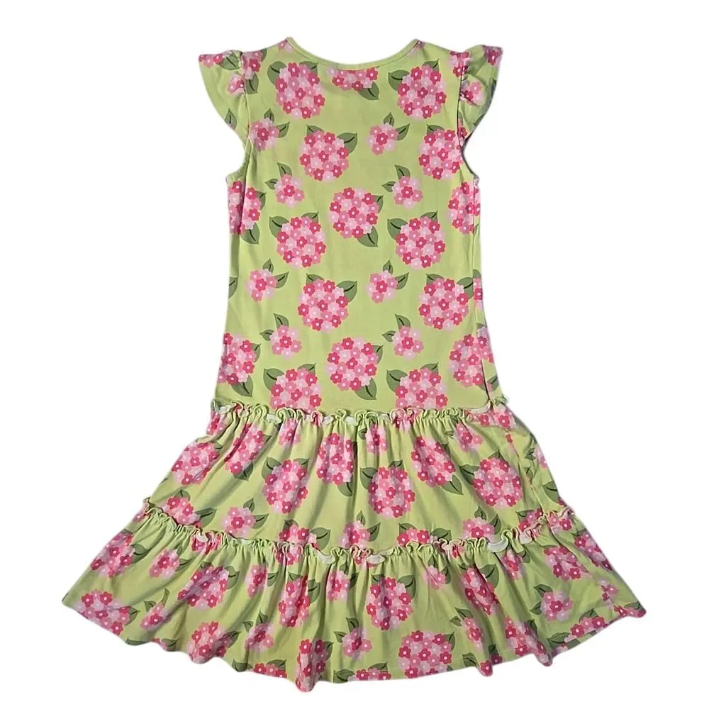 Gymboree Floral Tiered Ruffle Dress Kid 12 Lime Green Pink Hydrangea Cottagecore